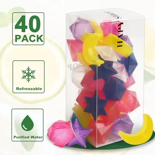 HAPY SHOP 40 Pack Reusable Ice Cubes for Drinks, Colorful Star Moon Shape Refreezable Ice Cubes for Whiskey, Coffee, Wine, Cocktails (Multi Pack) - Thumbnail 2