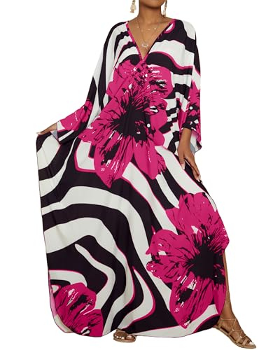 Image of Bsubseach Women Floral Print Kaftan Dresses Plus Size Bathing Suit Cover Up Moo Moos Caftan Beach Dress for Swimwear Summer
