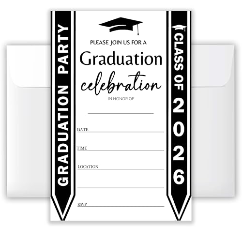 ATOERNCSO 4x6 2026 Graduation Invitations (20 Cards + 20 Envelopes) - Cap & Tassel Grad Party Invites.(024-black)