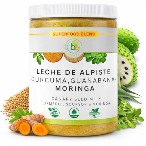 Leche de Alpiste Curcuma Guanabana & Moringa (Premium Canary Seed Milk with Turmeric Soursop & Moringa) Superfood Blend by Bexpertsusa 16 oz Vegan Dairy-Free Non-GMO 100% Natural