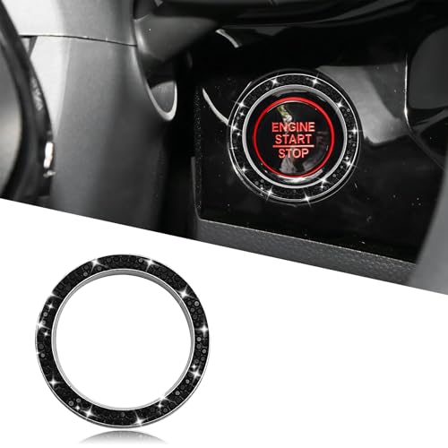Car Bling Crystal Rhinestone Engine Start Decoration Ring Sparkling Push Start Button Sticker Key Ignition & Knob Ring Decoration Bling Car Interior Accessories for Women (Black)