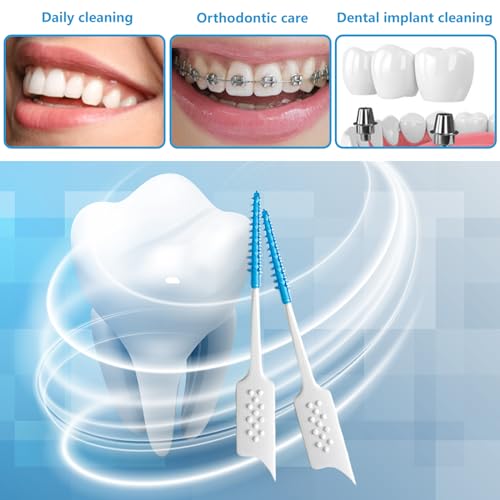 Image of Dental Floss Picks Soft Silicone interdental Brush, Braces Brush, Floss Picks for Teeth, Disposable interdental Brush, Suitable for Cleaning Teeth Health (Blue, 160pcs)