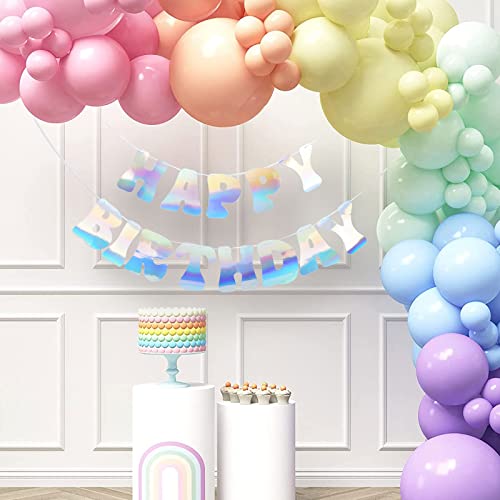 Rubfac Pre-Strung Iridescent Happy Birthday Banner- No Diy - Shiny Happy Birthday Banner Sign, Changeable Garland Bunting Banner For Birthday Party Decorations #TOP5