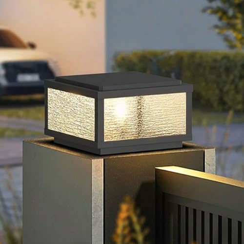 Outdoor Post Caps Lights Hard Wired Pillar Light AC100-240V Waterproof Column Lighting E26 Exterior Landscape Lantern Modern Square Pedestal Lighting For Patio Garden Driveway Gate Pier Bollard Lamp