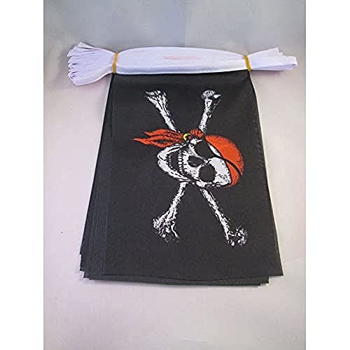 Image of AZ FLAG Pirate Red Bandana 6 meters BUNTING Flag 20 flags 9'' x 6'' - Jolly Roger STRING flags 15 x 21 cm