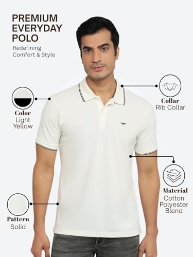 Image of Park Avenue Men Slim Fit Solid Pattern Cotton Polyester Blend Half Sleeve Polo Neck Casual T-Shirt