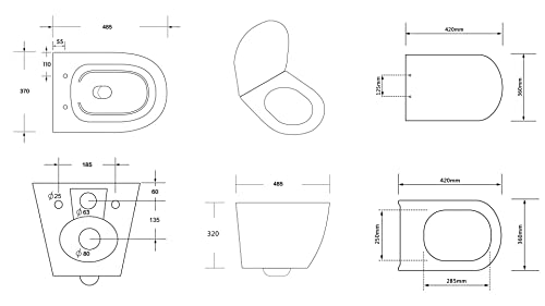 BADLAND WC Set – Geberit Duofix Basic UP100 Vorwandelement + Wand-WC Desna in Weiß + Betätigungsplatte Delta50 Schwarz + Slim WC-Sitz mit Soft-Close + Schallschutzmatte – Bild 7