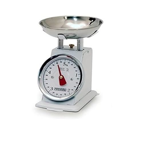 Euronovità Srl Bilancia Bianca da Cucina 5 kg Meccanica analogica con Stile Retro' in Metallo con Piatto in Acciaio
