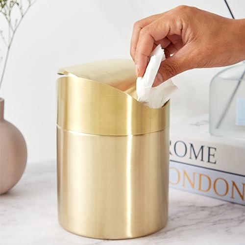 Caneca de basura de acero inoxidable con tapa basculante mini para escritorio miniatura 2