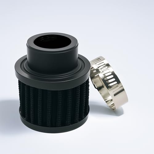 Air Intake Filter - 1' Universal Breather Filter, Automotive Cold Air Filter, Car Valve Cover Oil Breather Turbo Vent Crankcase Cleaner Accessory, Fits Car Motorcycle (Black)