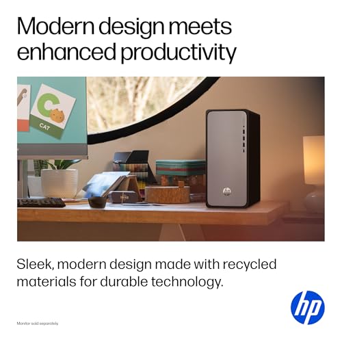 Image of HP OmniDesk Desktop PC, Intel Core i7-14700, 16 GB RAM, 1 TB SSD, Intel UHD Graphics 770, Windows 11 Home, Microsoft Copilot, Meteor Silver, M02-0110 (2025)