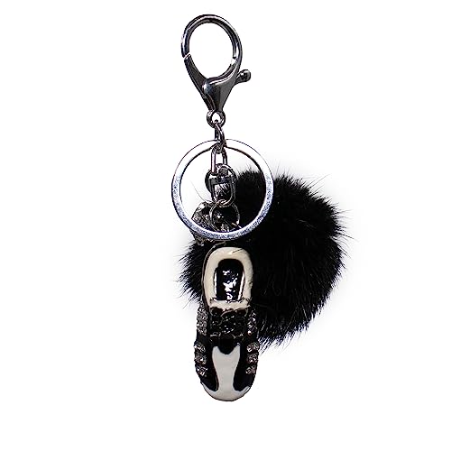 Surell Sparkly Soccer Cleats Keychain With Real Mink Fur Pom - Soccer Shoes Key Chain - Cute Sporty Keychain For Girls And Boys - Plush Pom Pom Key Chains - Black #TOP2