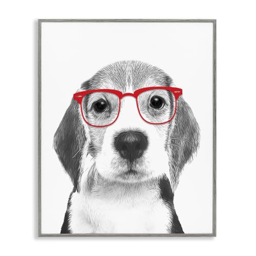 Stupell Industries Adorable Monochrome Beagle Puppy Red Glasses Illustration, Design by Annalisa Latella