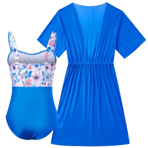 Image of Funnycokid Girls Bathing Suits One Piece Swimsuit with Cover Up Kids Swim Suit Size 8-16