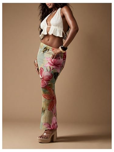 SOLY HUX Women's Floral Maxi Skirt Elastic Waist Bodycon Going Out Summer Vacation Long Skirts3