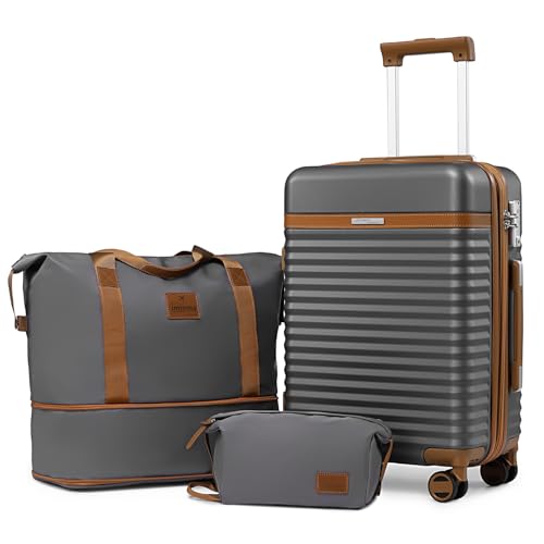 Joyway 3 Piezas Juego de Maletas, Trolley Set de Cabina Viaje, Ultrasligeras Maleta de Mano 55x40x20cm, con Espacio Expansión, Giratorias de 360° y Cerradura TSA Incluidas 1 Bolsa 1 Neceser