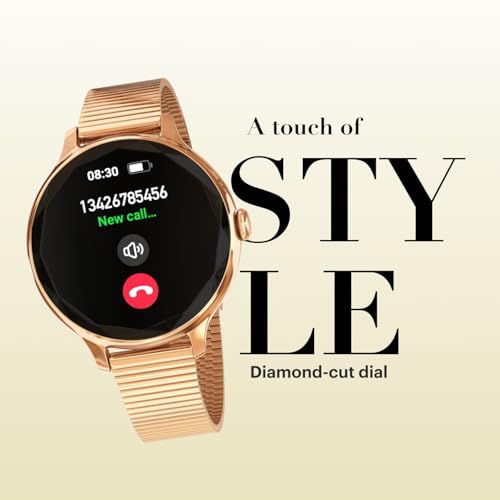 Image of Noise Diva Smartwatch for Women with Diamond Cut Dial, Glossy Metallic Finish, AMOLED Display, New Metal Straps, 100+ Watch Faces, Female Cycle Tracker Smart Watch for Women (Rose Panel)