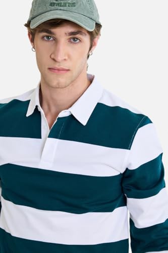 Image of SNITCH Men's Polo T-Shirt | Slim Fit Striped Pattern with Long Sleeves Breathable Cotton Fabric for Ultimate Comfort & All Day Casual Wear