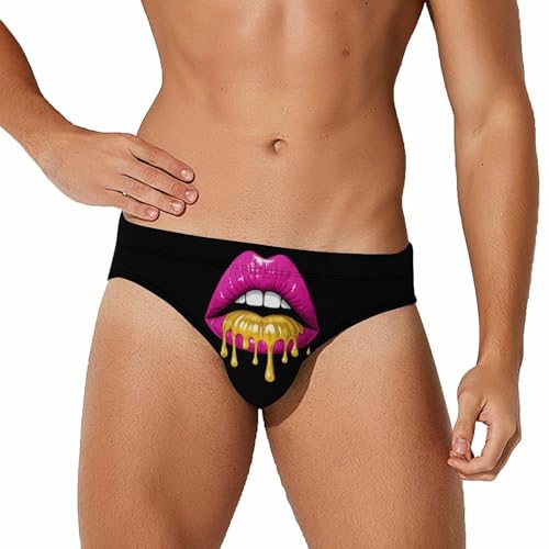 Lip Golden Drip Mens Swim Briefs Sexy Bikini Swimwear Bathing Suits Trunks