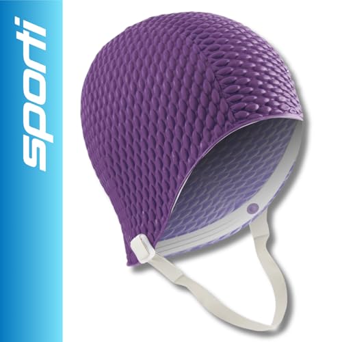 Image of Retro Swim Cap with Flowers - Purple