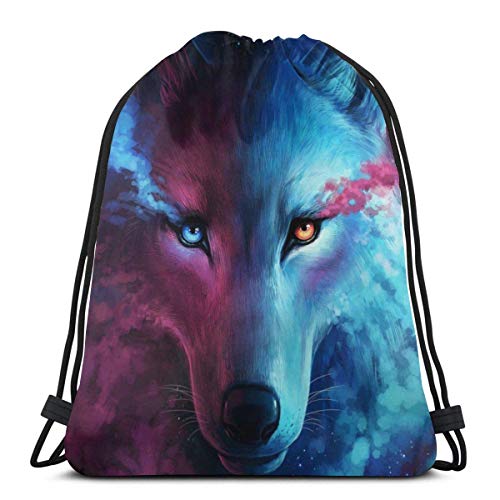 fengxutongxue Cool Wolf 3D Print Drawstring Backpack Rucksack Shoulder Bags Gym Bag for Adult 16.9"X14"