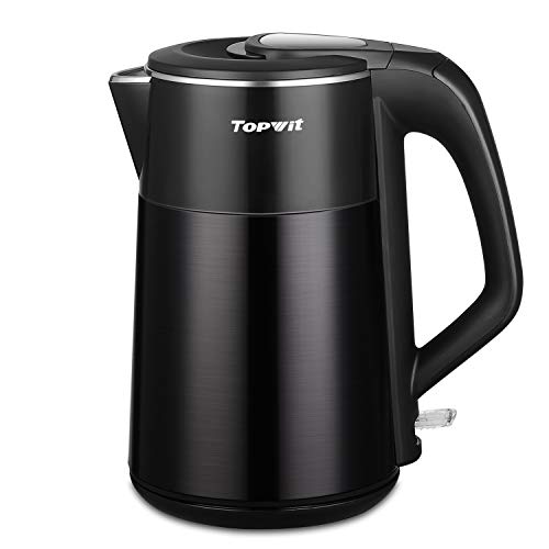 Topwit Electric Kettle Double Wall, 304 Stainless Steel Integrated Seamless Interior, 1.7L Cordless