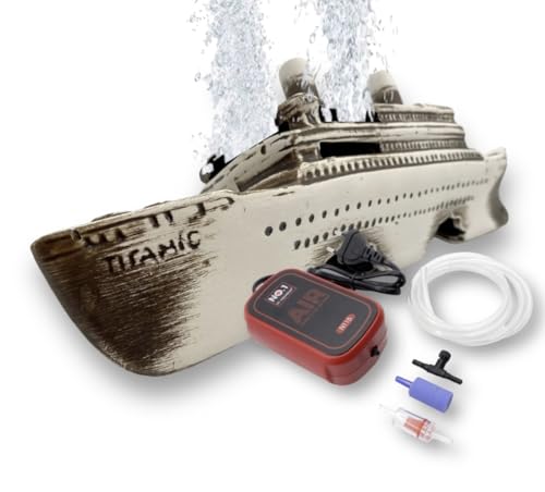 ZooPaul Sprudel Set Keramik Deko und Pumpe + Zubehör Dekoration Aquarium Schiffswrack Titanic Schiff
