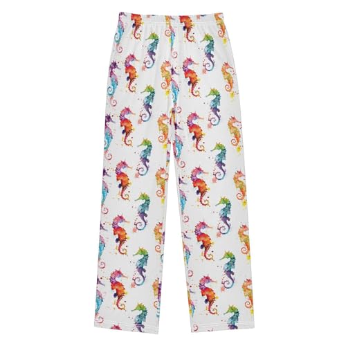 Watercolor Rainbow Seahorses Pajamas Bottoms with Pockets Comfy Pjs Sleepwear Elastic Waistband Pajamas Pants Lounge Pants for 6-14 Years