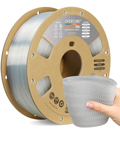 Image of OVERTURE High Speed TPU, 95A Flexible Filament 1.75mm, 1kg Clear | High Elasticity & Durability Filament, 1kg Spool (2.2lbs) Cardboard Spool, Fit Most FDM Printer (Clear)