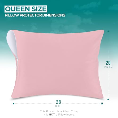 Image of Utopia Bedding Premium 100% Waterproof Pillow Protectors with Zipper Queen Size (Set of 2), Bed Bug and Dust Mite Proof Zippered Pillow Covers, Pillow Encasement Cases, Pink