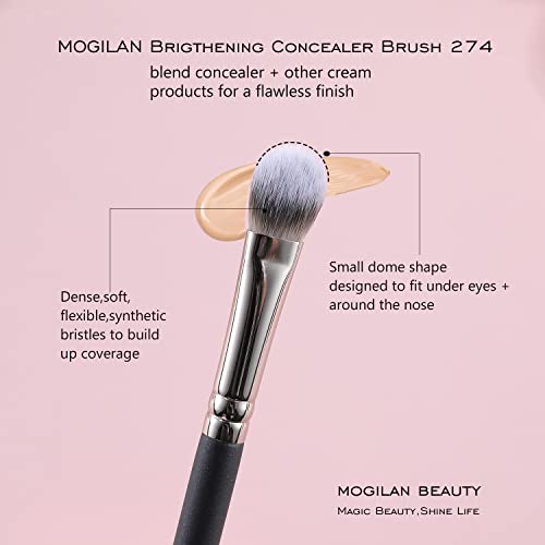 Mogilan Concealer Brush Set 2Pcs Professional Angled Concealer Brushes For Under Eye Concealer Foundation Blending Liquid Cream Flawless Powder Cosmetics Brightening Buffing Vegan Face Brush #TOP3