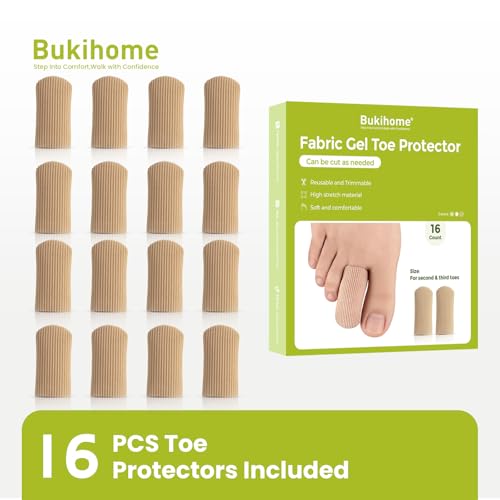 Image of Bukihome 16 PCS Toe Protectors, Silicone Toe Caps Closed Toe Surface Fabric Sleeve Protectors, Prevent Pain Relief for Corns, Blisters and Ingrown Toenails（16PCS Medium Size)[Upgrade]