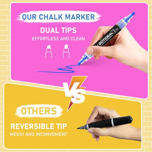 Image of GOTIDEAL Chalk Markers Dual Tips,Erasable Liquid Chalk Marker for Blackboard,Washable Chalk Pens for Auto,Car,Glass,Mirror,Chalkboard,Window markers,24 Colors Chalk Board Markers with Metallic Colors