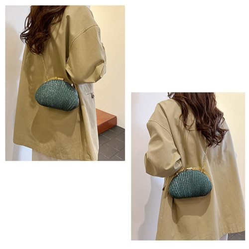 Image of Glitter Seashell Evening Clutch Purse Mini Chain Crossbody Bag Pu Leather Shell Pearl Shoulder Bag