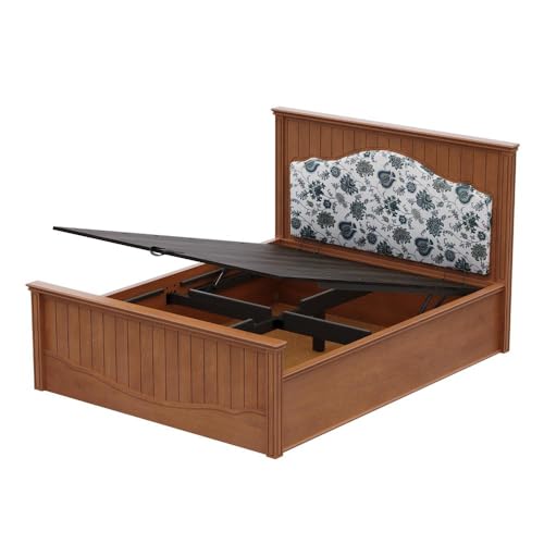Image of Wakefit Wood Anokhi Queen Hydraulic Brown Storage Bed,White