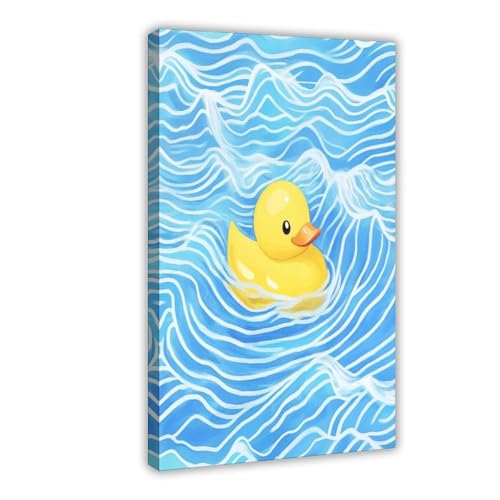 OVUQF Stampa su tela ad acquerello, motivo: paperella in gomma, decorazione per camera da letto, 20 x 30 cm