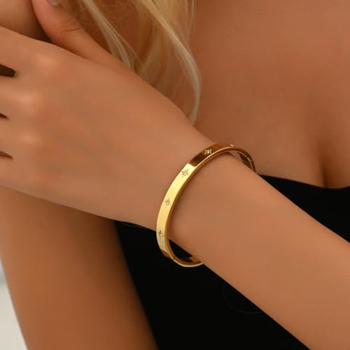 Gold bracelet for Women 18K Gold Plated Bamboo Watch Band Star Labyrinth Bangle Bracelets Dainty Stainless Steel Jewelry Gifts4