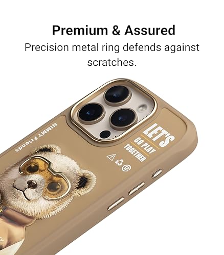 Image of Nimmy Dazzling MagSafe Embroidery Case for iPhone 16 Pro | 3D Animal Design | Shockproof Leather Finish Back Cover | MagSafe Compatible (Bear)