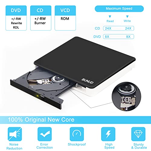 External CD DVD Drive, USB 3.0 & Type-C CD/DVD RW ROM Burner Rewriter Writer Reader with SD/TF & 2 USB, Slim Optical DVD Player for Laptop PC Windows 11/10 Computer Mac Macbook Pro Air iMac Apple