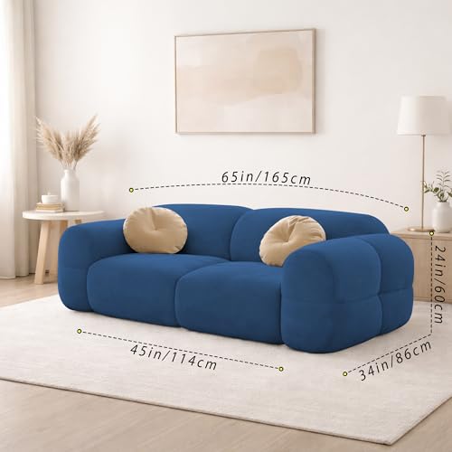 Image of Casaliving Vetras Modern Velvet Bubble Cloud Sofa, Tufted Design Upholstered 2 Seater Sofa Set for Living Room, (Blue Colour) Premium Velvet Fabric Sofa
