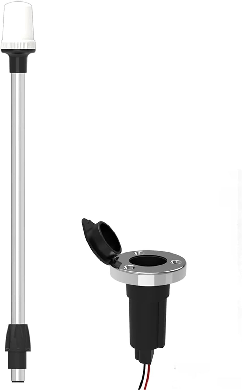 Stern Light Anchor Lamp LED Boat Lights Pole All Round White Removable 2 Pin In Angled Base USCG 2 NM 24 Inches(11580 11500SS)