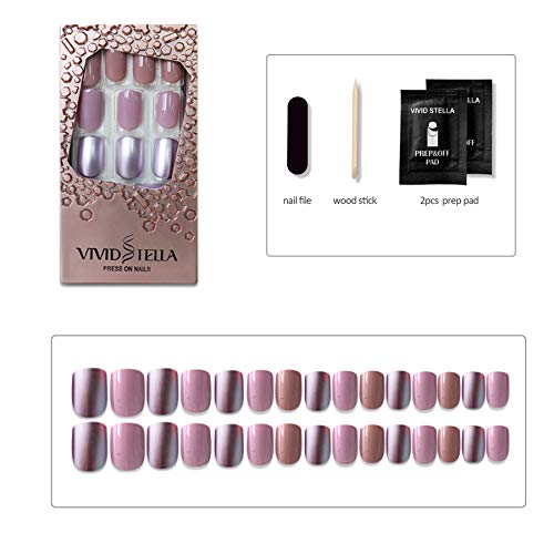 30Pcs Press On Fake Nails Phosphorescence Luxury Design Nail Art Tips Sets Short Acrylic False Nails Files Stick for Salon DIY Decoration
