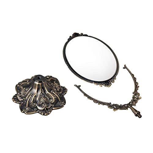 Feyarl 11.2 Inch Metal Vintage Makeup Mirror Floral Tabletop Oval Vanity Swivel Double Sided Mirror With Stand Elegant Decorative For Dressing Room Bedroom (Bronze) #TOP5