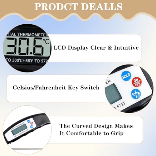 Food Cooking Thermometer, Instant Read Waterproof Digital Meat Thermometer With Backlight Long Probe For Kitchen BBQ Water Meat Cooking Food Grill Smoker Oil Fry Candy Making Outside Gril (Black) - Image 4
