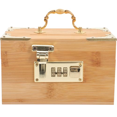Artibetter Cofre del Pirata Caja de Bambú Cerradura Integrada y Tapa Abatible, Organizador Seguro para Baratijas y Dinero, Caja Estable para Escritorio, Apta para y Regalos