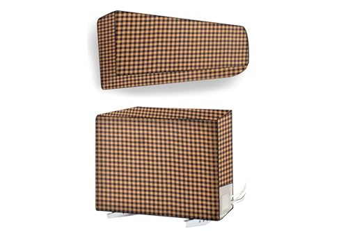 Image of The Furnishing Tree 2 Ton Split AC Cover for Indoor and Outdoor Units Checkered Pattern Brown