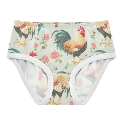 Wusikd Roosters Girls' Underwear Cotton Roses Vintage Girls Briefs Soft Toddler Underwear 2T