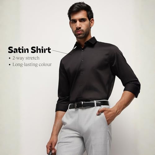Image of SUBTRACT Men's Slim Fit Solid Spread Collar Cotton Satin Evening Shirt | Stylish Men's Wear Shirt for Office or Party
