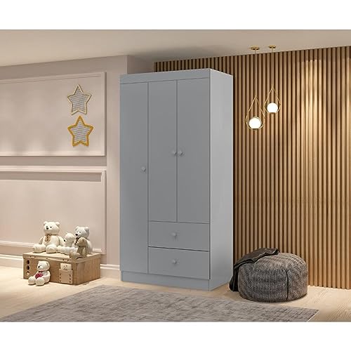 Guarda Roupas Infantil 3 Portas 2 Gavetas Catatau Cinza/nature