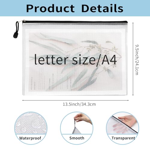 Image of EOOUT 42pcs Mesh Zipper Pouch, Black Waterproof Zipper Bags for Organizing Storage, Letter Size /A4 Size Puzzle Bag, Zipper File Bags for Board Games and School Office Supplies
